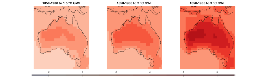 Greater warming inland than at the coast, and for the ocean, greater warming over the oceans in southeast Australia (the East Australia Current region) than other ocean areas